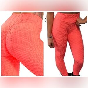 NWT Neon Coral Leggings by New Mix, Size S/M